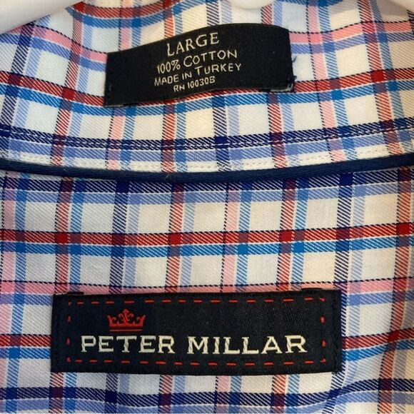 Peter Millar Men’s 100% Cotten plaid button down shirt size large. EUC! - Picture 3 of 7